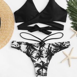 Surplice Wrap Front Cut Out Side Bikini Set